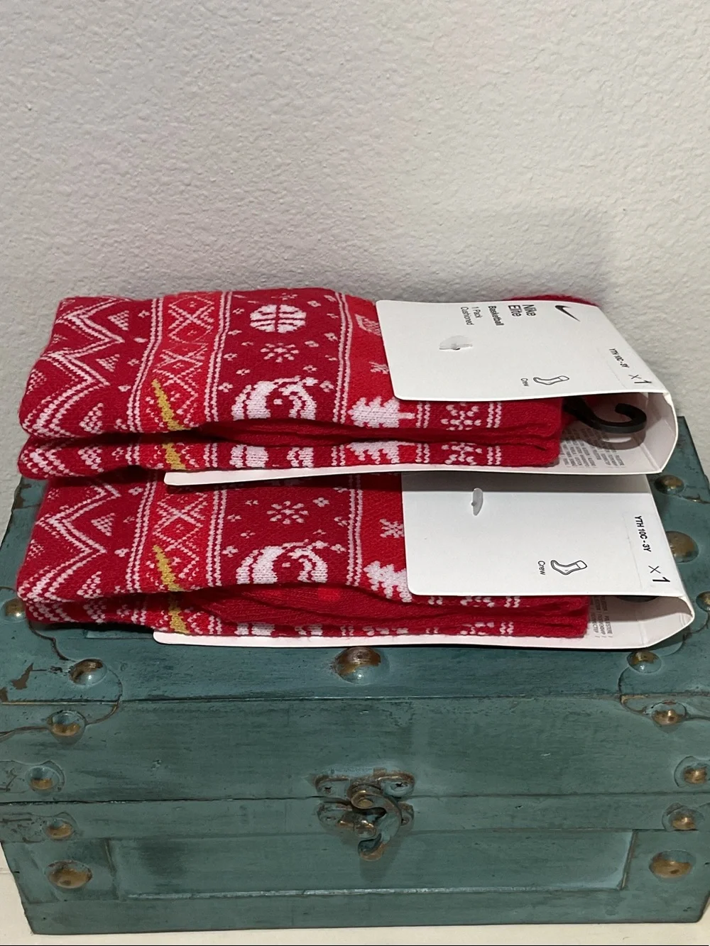 Nike Elite Red and White Patterned Cushioned Crew Socks - 2 Pack